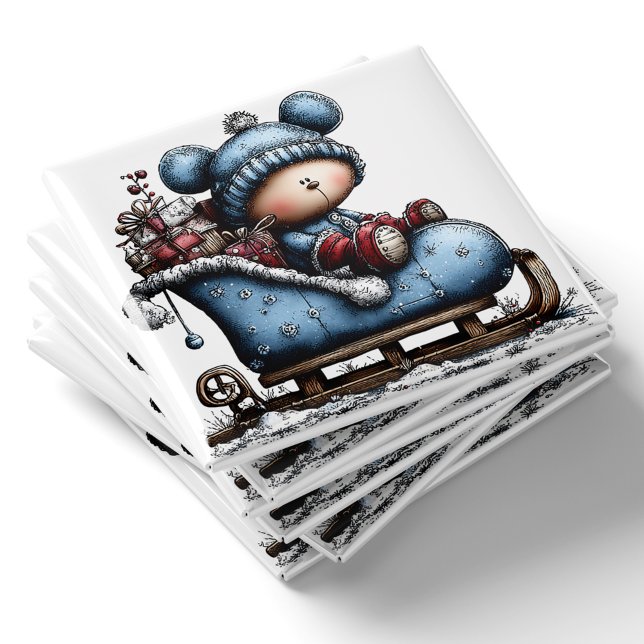 Blue Bear Santa Sled Christmas Magnet (Blue Bear Santa Sled Christmas Magnet by PiggyPrint Sticker. by PiggyPrint Sticker. )