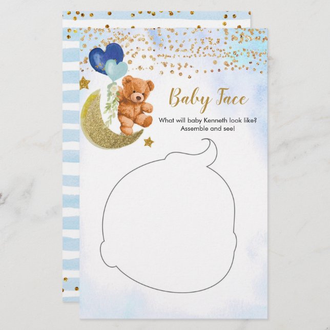 Blue Bearly Baby Shower Baby Face (Vorne/Hinten)