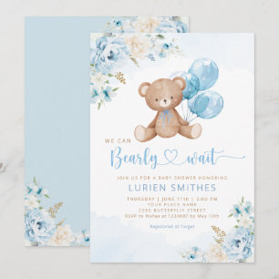 Blue Bearly Wait Boho Teddy Bear Boy Baby Dusche Einladung