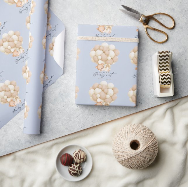 Blue Bearly Wait Boy Babyparty   Geschenkpapier (Kunsthandwerk)