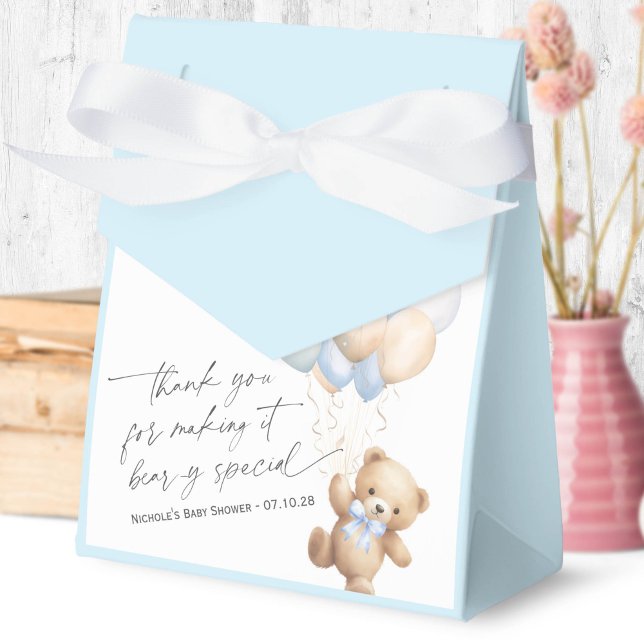 Blue Bearly Wait Moderne Script Boy Dusche Geschenkschachtel (We Can Bearly Wait, Blue Baby Boy Shower Favor Box.)