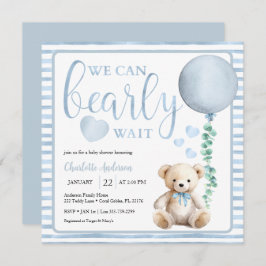 Blue Bearly Wait Teddy Bear Baby Dusche einladen Einladung