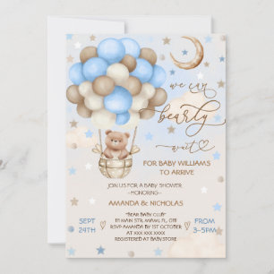 Blue Bearly Wait Teddy Bear Boy Baby Dusche Einladung