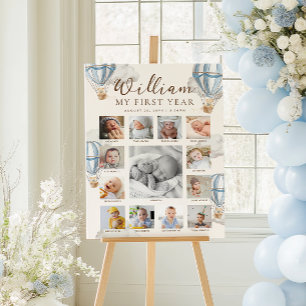 Blue Beary Erstes Geburtstagsfoto-Zeitstrahl Poster