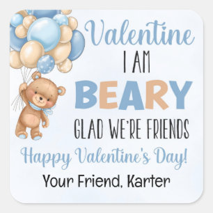 Blue Beary Glad Wir sind Freunde Valentinstag Quadratischer Aufkleber