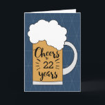 Blue Beer Cheers to 22 Years Birthday Karte<br><div class="desc">Ein moderner Beifall zu 22 Jahren Geburtstagskarte für ihn, die Sie leicht personalisieren können mit der Anzahl der Jahre benötigt. An der Vorderseite dieser modernen 22. Geburtstagskarte steht eine Tasse Bier auf geometrisch blauem Hintergrund. In Threads eine Geburtstagsnachricht, die Sie leicht personalisieren können. Die Rückseite hat einen Platz für dich,...</div>