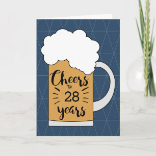 Blue Beer Cheers to 28 Years Birthday Card Karte