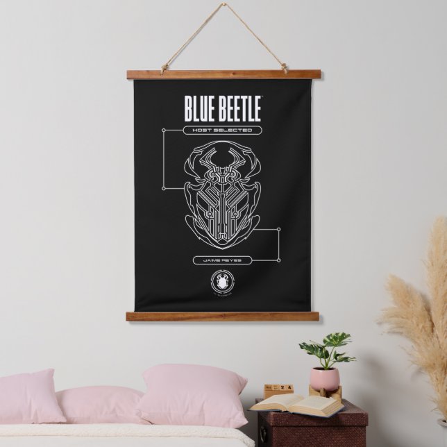 Blue Beetle Scarab Tech Graphic Wandteppich Mit Holzrahmen (Schlafzimmer)