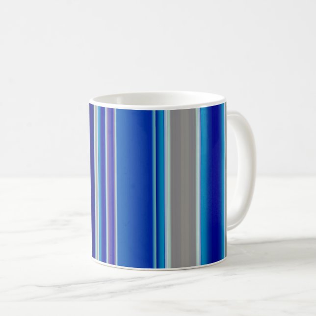 Blue Beige and Lavender Stripes Kaffeetasse (VorderseiteRechts)