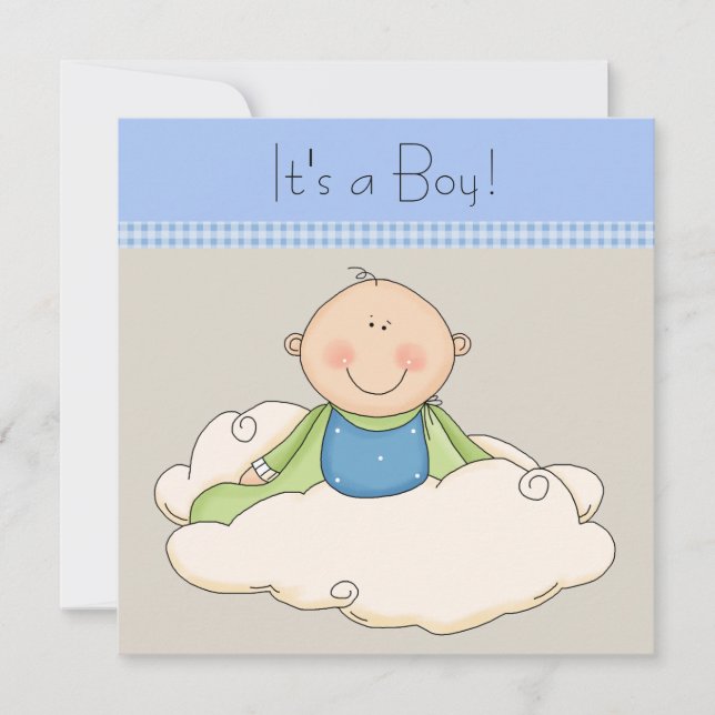 Blue Beige Baby Boy Cloud Baby Dusche Einladung (Vorderseite)