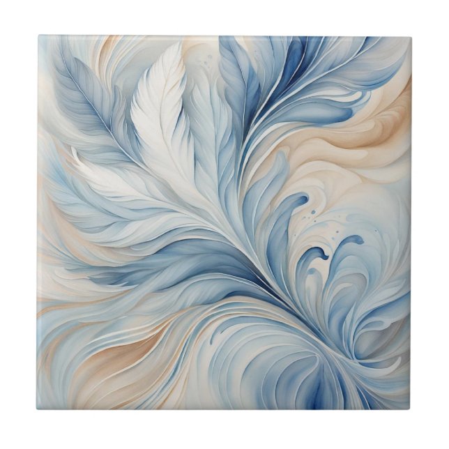 Blue Beige Blätter 2 Keramiken Tile Fliese (Vorderseite)