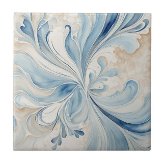 Blue Beige Blätter Keramik Tile Fliese