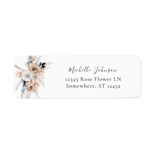 Blue & Beige Boho Floral Return Address Label (Vorne)