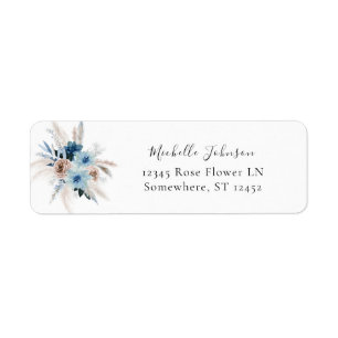 Blue & Beige Boho Floral Return Address Label 3
