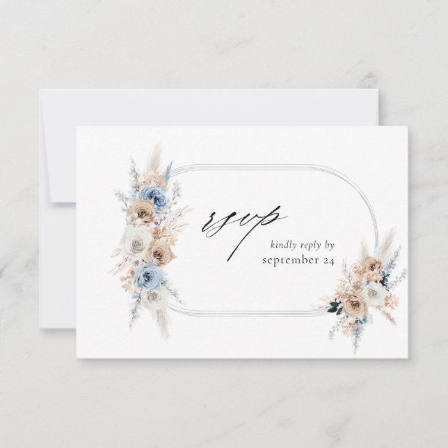 Blue & Beige Boho Floral w Meal RSVP Karte 2 (Vorderseite)