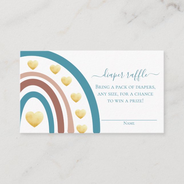 Blue Beige Boho Rainbow Diaper Raffle Begleitkarte (Vorderseite)