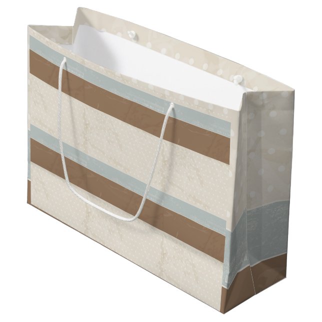 Blue Beige Brown Soft Polka Dots Retro Hintergrund Große Geschenktüte (Vorderseite Schrägansicht)