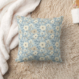 Blue Beige Cottagecore Florals Flowers Kissen