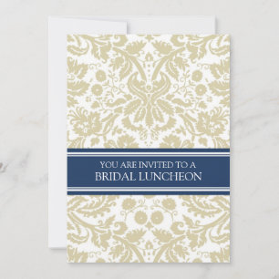 Blue Beige Damask Bridal Lunch Einladung