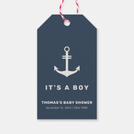 Blue Beige einfache Nautical Anchor Babydusche Geschenkanhänger