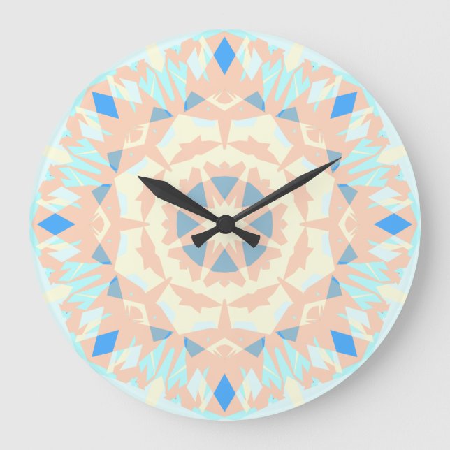 Blue Beige Geometric Star Summer Summertime Decor Große Wanduhr (Vorderseite)