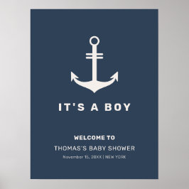 Blue Beige Nautical Anchor Baby Dusche Empfang Poster