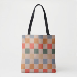 Blue Beige Orange Brown Checkered Gingham Pattern