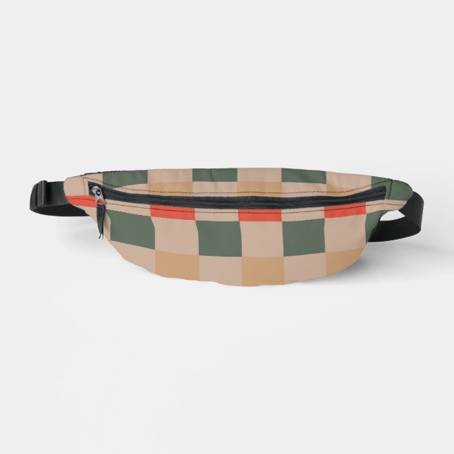 Blue Beige Orange Brown Checkered Gingham Pattern Bauchtasche (Vorderseite)