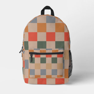 Blue Beige Orange Brown Checkered Gingham Pattern Bedruckter Rucksack