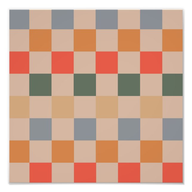 Blue Beige Orange Brown Checkered Gingham Pattern Fotodruck (Vorne)