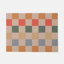 Blue Beige Orange Brown Checkered Gingham Pattern