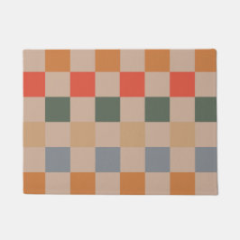 Blue Beige Orange Brown Checkered Gingham Pattern Fußmatte