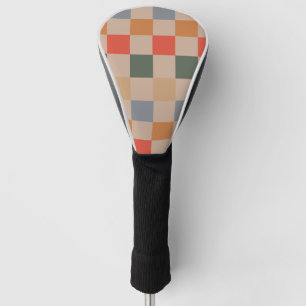 Blue Beige Orange Brown Checkered Gingham Pattern Golf Headcover