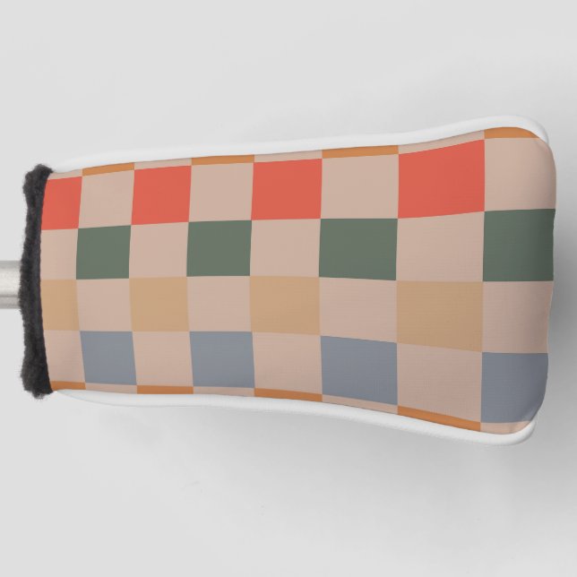 Blue Beige Orange Brown Checkered Gingham Pattern Golf Headcover (Vorderseite)