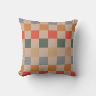 Blue Beige Orange Brown Checkered Gingham Pattern Kissen