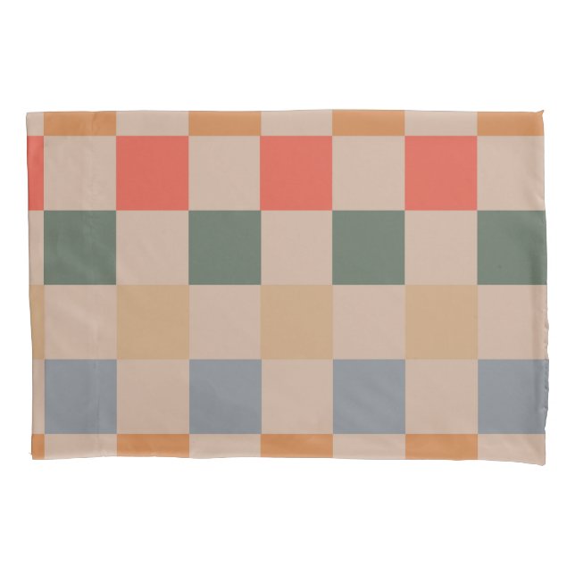 Blue Beige Orange Brown Checkered Gingham Pattern Kissenbezug (Vorderseite)