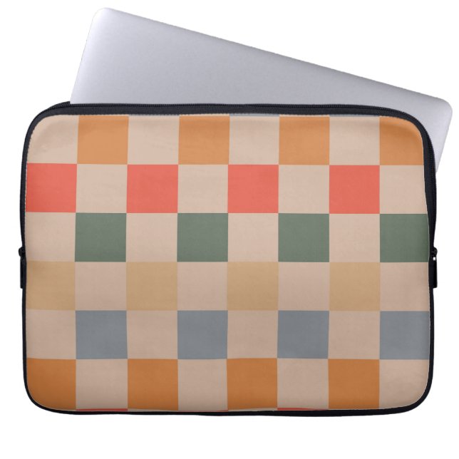 Blue Beige Orange Brown Checkered Gingham Pattern Laptopschutzhülle (Vorderseite)