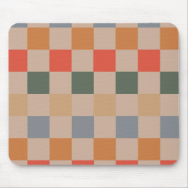 Blue Beige Orange Brown Checkered Gingham Pattern Mousepad