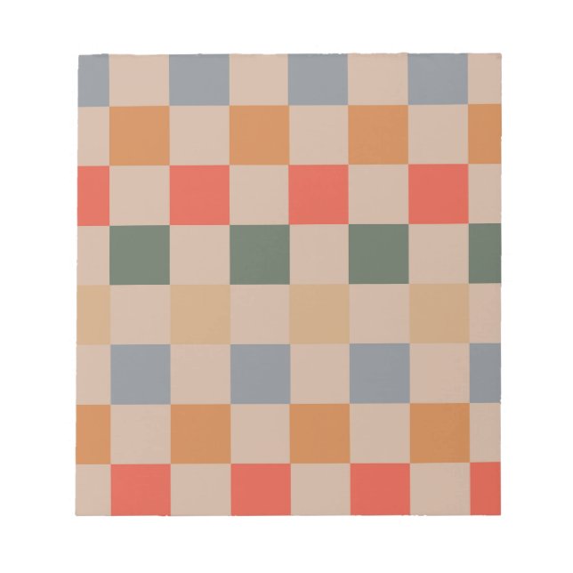 Blue Beige Orange Brown Checkered Gingham Pattern Notizblock (Vorderseite)