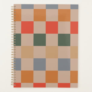 Blue Beige Orange Brown Checkered Gingham Pattern Planer