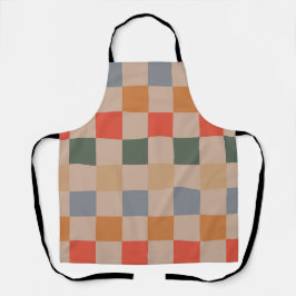 Blue Beige Orange Brown Checkered Gingham Pattern Schürze