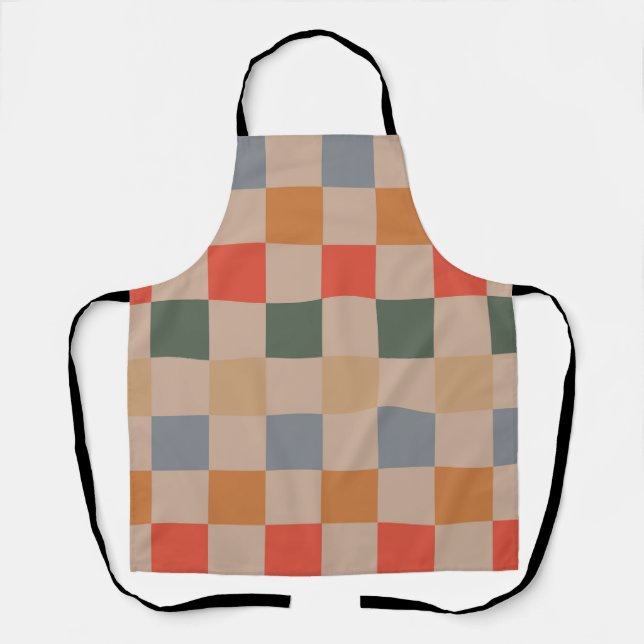 Blue Beige Orange Brown Checkered Gingham Pattern Schürze (Vorderseite)