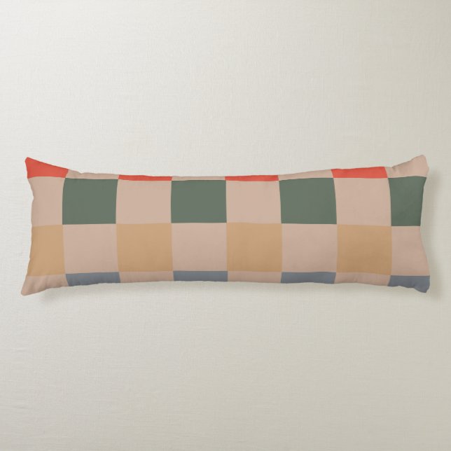 Blue Beige Orange Brown Checkered Gingham Pattern Seitenschläferkissen (Vorderseite)