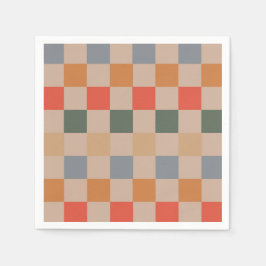 Blue Beige Orange Brown Checkered Gingham Pattern Serviette