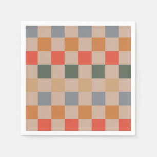 Blue Beige Orange Brown Checkered Gingham Pattern Serviette
