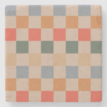Blue Beige Orange Brown Checkered Gingham Pattern
