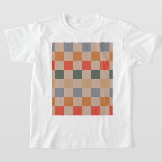 Blue Beige Orange Brown Checkered Gingham Pattern T-Shirt (Ablage )