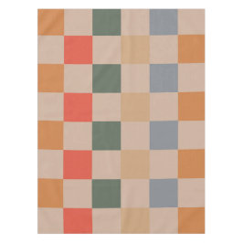 Blue Beige Orange Brown Checkered Gingham Pattern Tischdecke