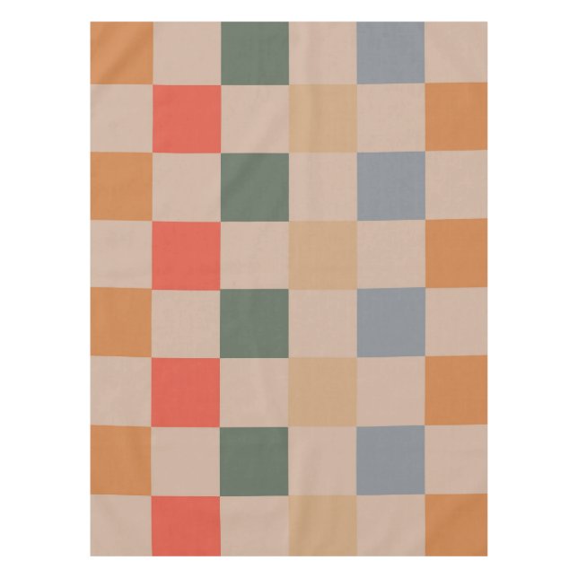 Blue Beige Orange Brown Checkered Gingham Pattern Tischdecke (Vorderseite)