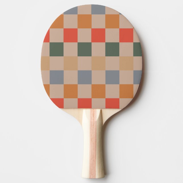 Blue Beige Orange Brown Checkered Gingham Pattern Tischtennis Schläger (Vorderseite)